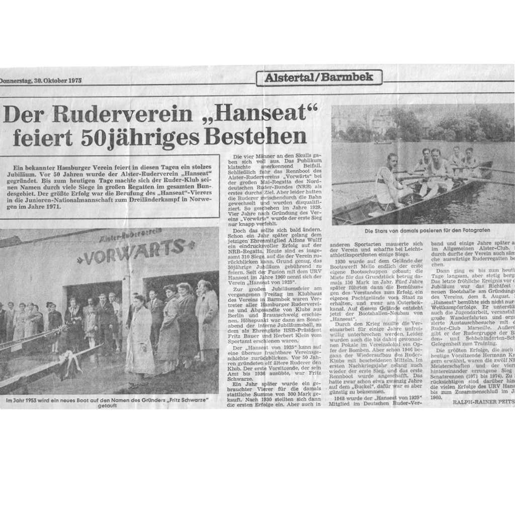 1975Der Verein feiert sein 50-jähriges Bestehen (Artikel im Hamburger Abendblatt)